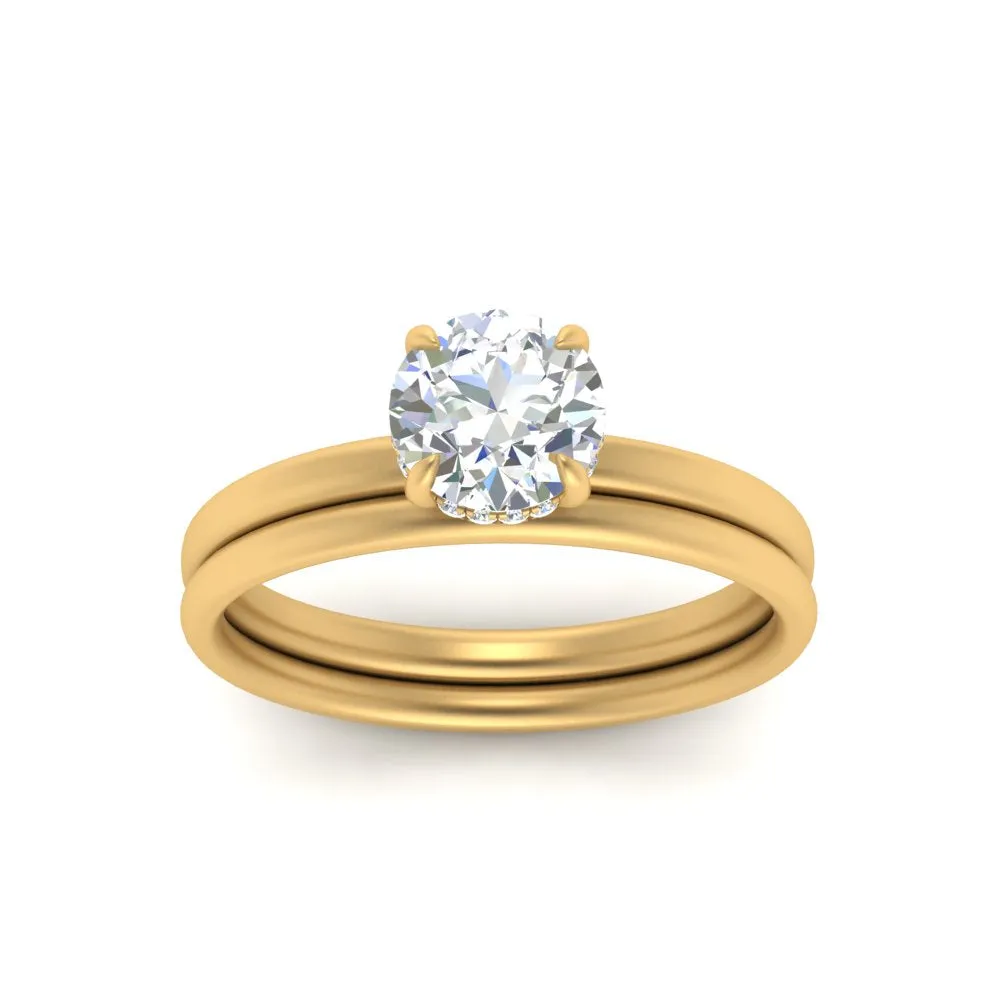 0.50 To 5 Carat Delicate Hidden Halo Lab Diamond Bridal Set 14K Gold