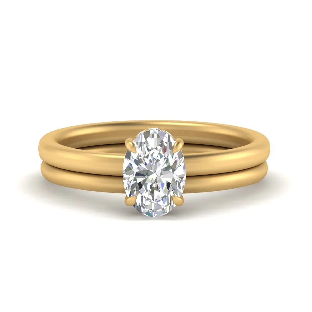 0.50 To 5 Carat Delicate Hidden Halo Lab Diamond Bridal Set 14K Gold