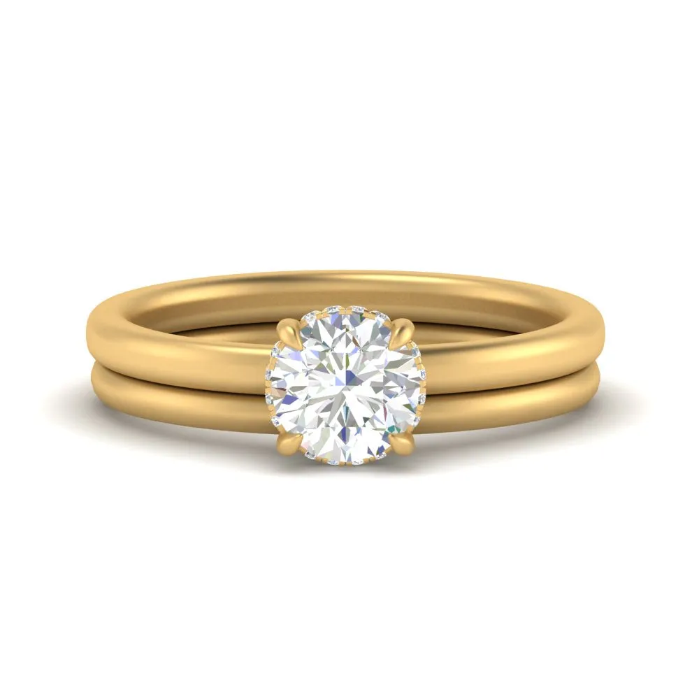 0.50 To 5 Carat Delicate Hidden Halo Lab Diamond Bridal Set 14K Gold