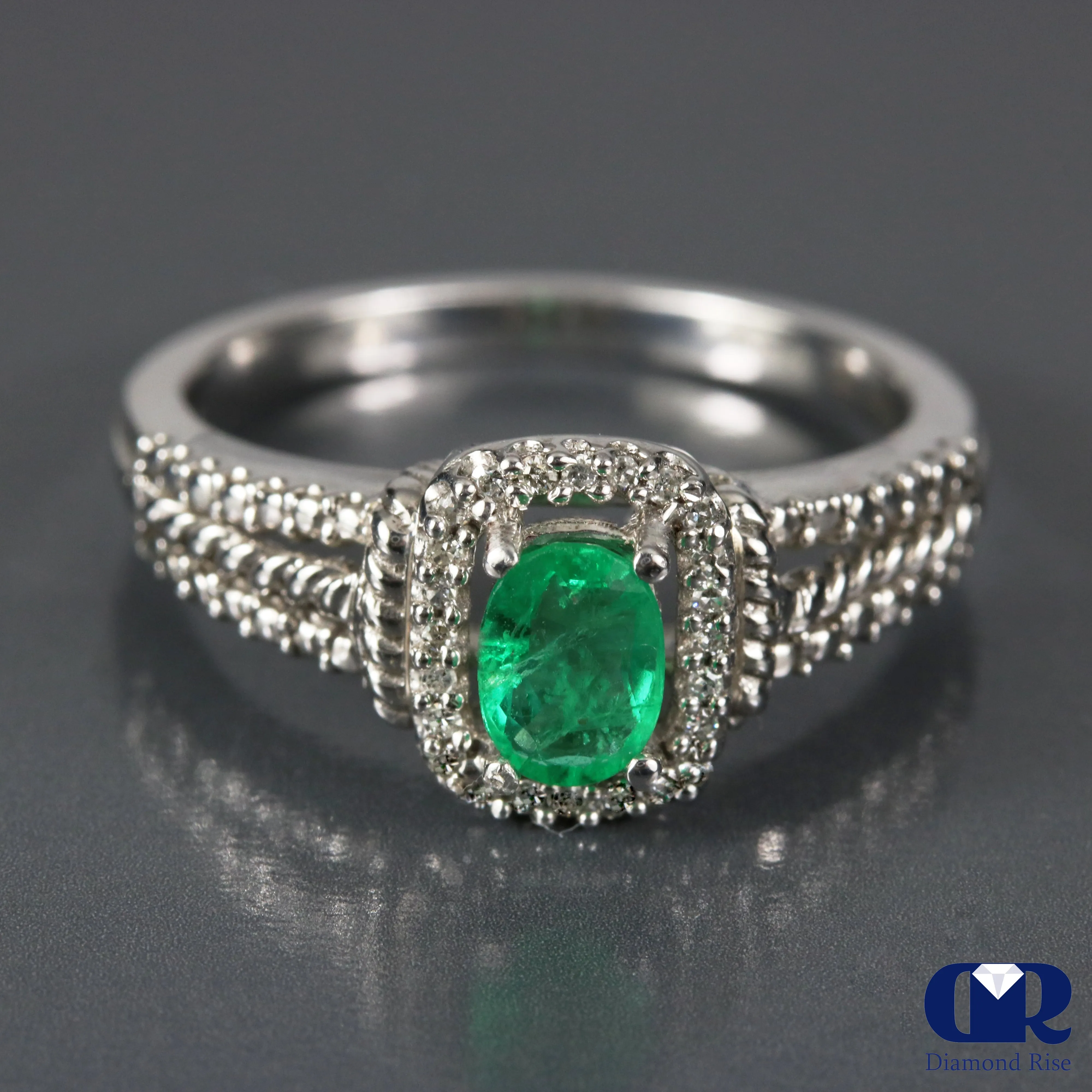 0.75 Carat Natural Emerald Stone Ring 14K White Gold