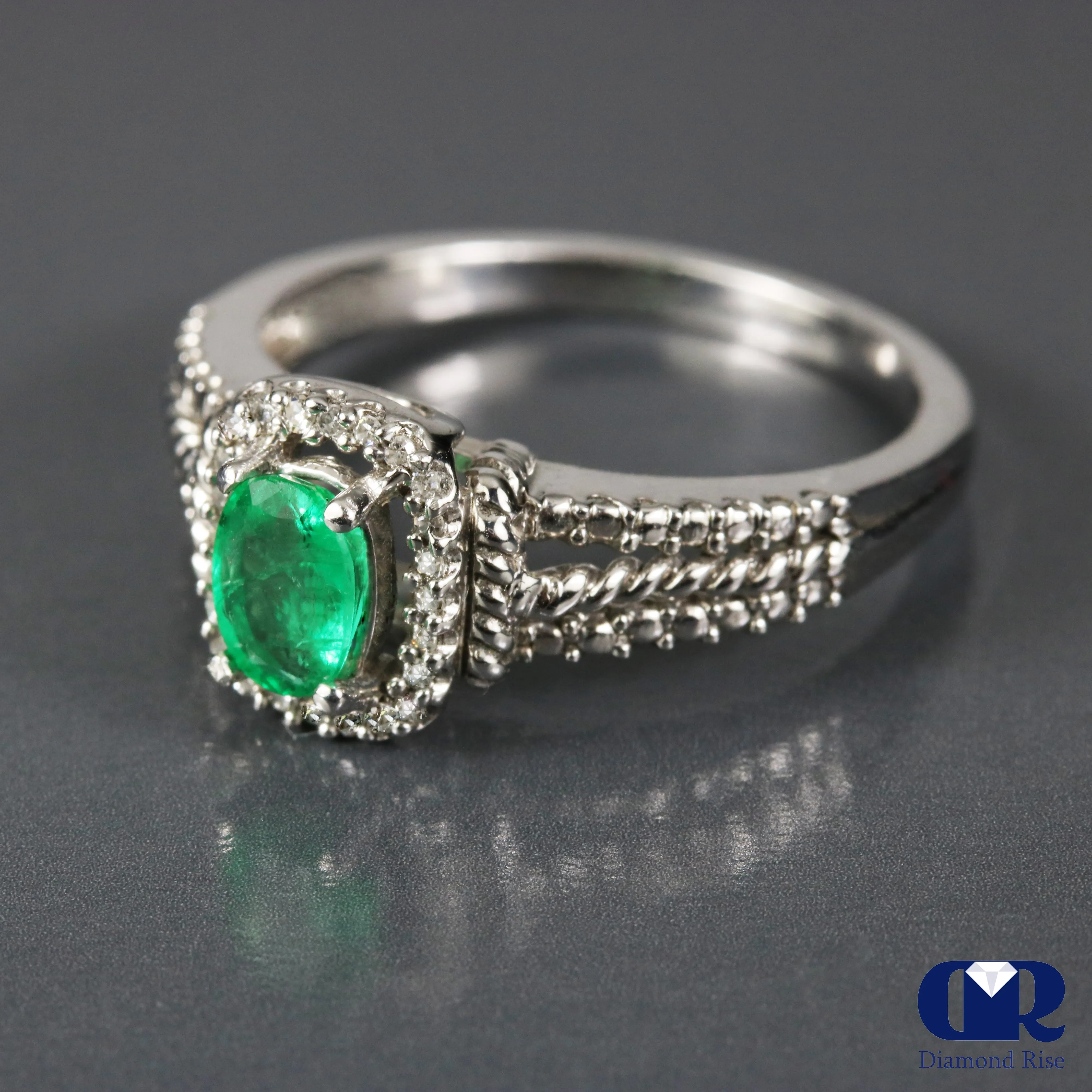 0.75 Carat Natural Emerald Stone Ring 14K White Gold