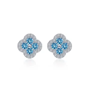 0.8 CTW Blue Topaz Halo Stud Earrings