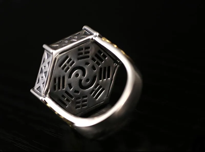 100% 925 Sterling Silver Religious Buddha Hexagon Ring for Men