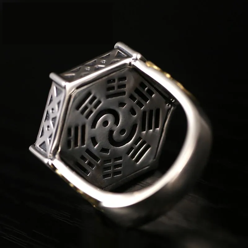 100% 925 Sterling Silver Religious Buddha Hexagon Ring for Men