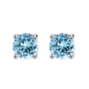 10k White Gold Plated 3 Ct Round Created Blue Topaz Stud Earrings