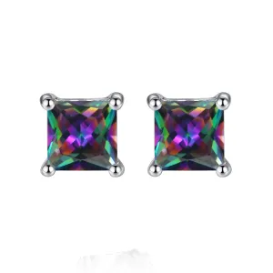 10k White Gold Plated 4 Carat Princess Cut Created Mystic Topaz Stud Earrings