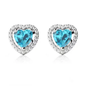 10k White Gold Plated 4 Ct Created Halo Heart Blue Topaz Stud Earrings