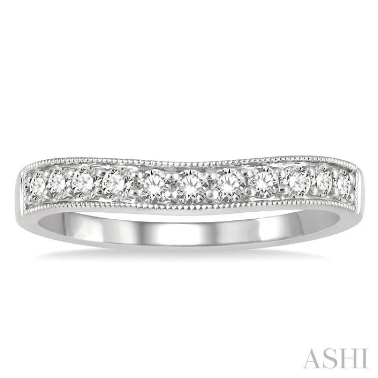 1/3 ctw Arched Round Cut Diamond Wedding Band in 14K White Gold