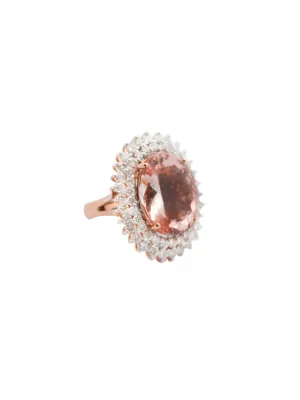 13.1ct Diamond Morganite 14K Gold Halo Cocktail Ring