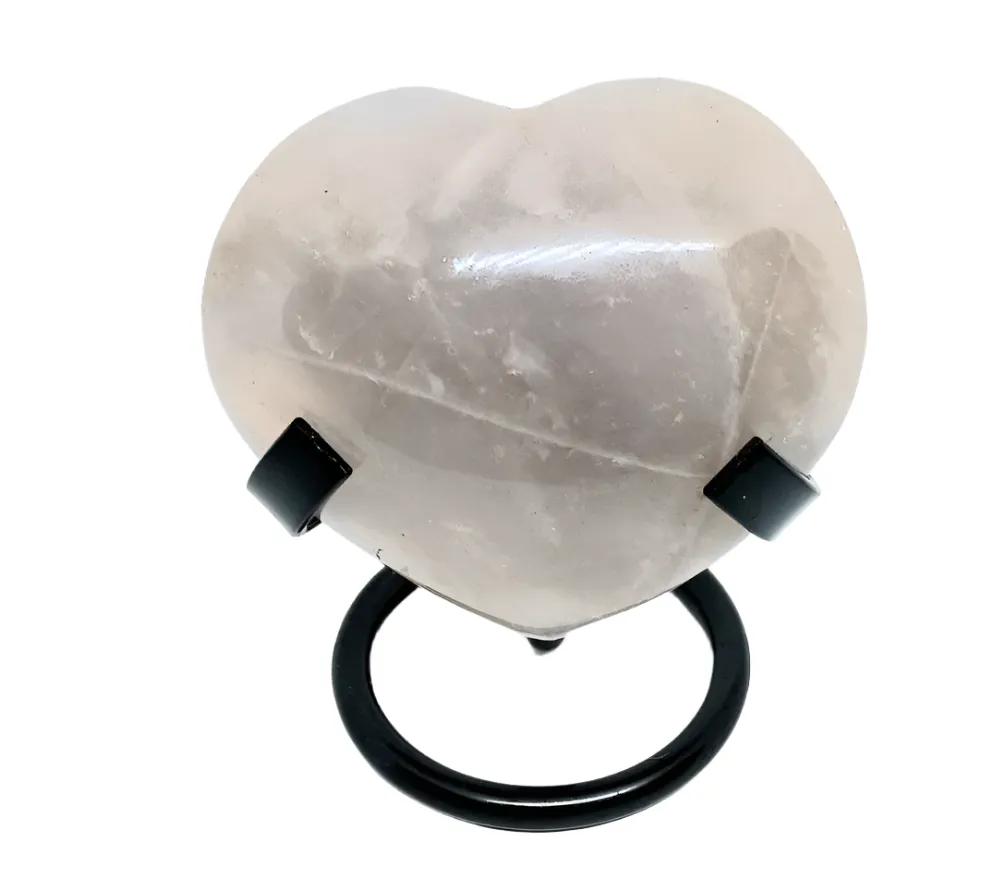 149G Blue Rose Quartz Crystal Heart with Metal Stand