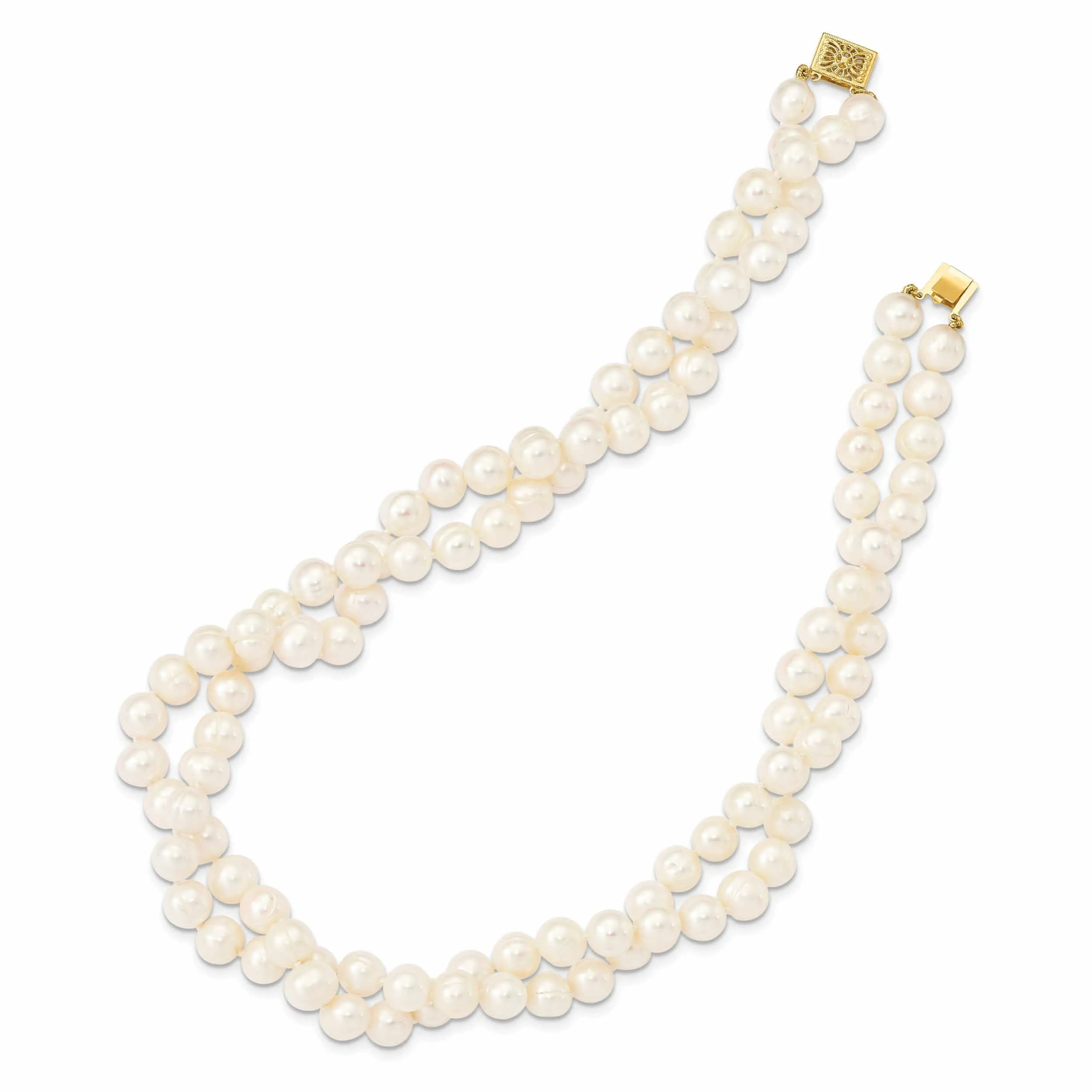 14k Gold 7.5-9MM 2 Strand Cultured Pearl Necklace