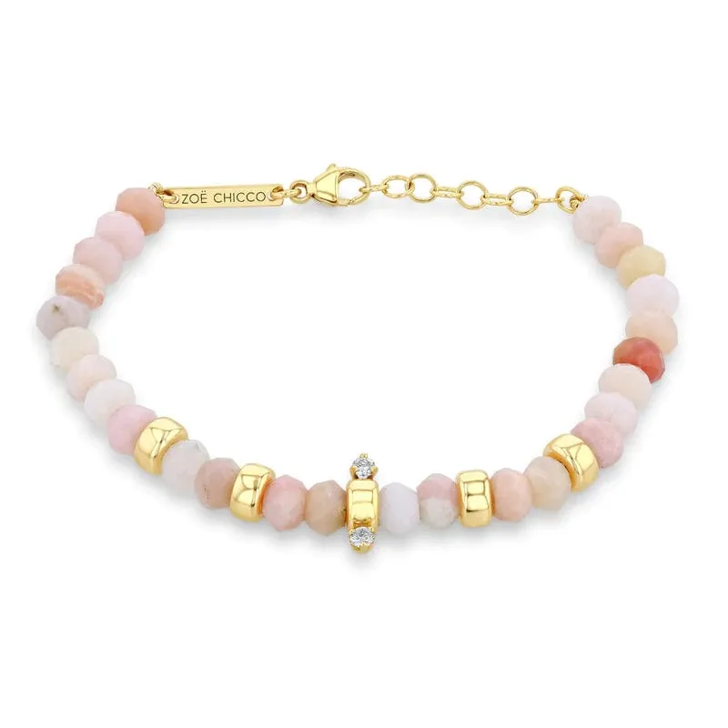 14k Gold & Faceted Pink Opal Rondelle Bead Bracelet