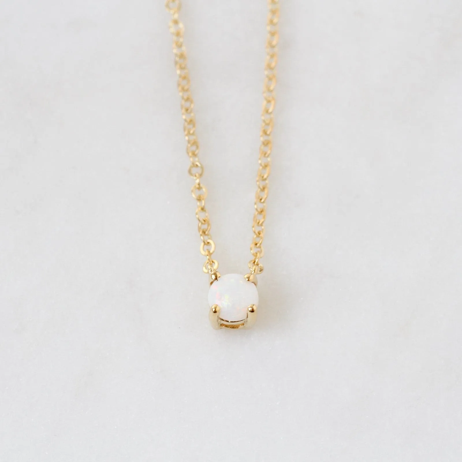 14k Gold Prong Set Opal Necklace