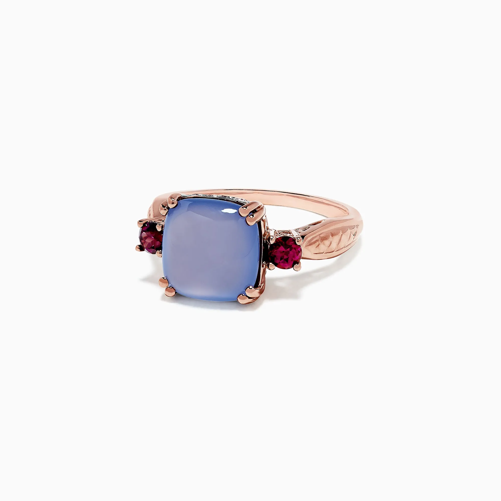 14K Rose Gold Chalcedony, Rhodolite Garnet and Diamond Ring, 4.42 TCW