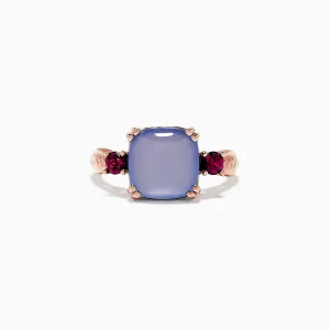 14K Rose Gold Chalcedony, Rhodolite Garnet and Diamond Ring, 4.42 TCW