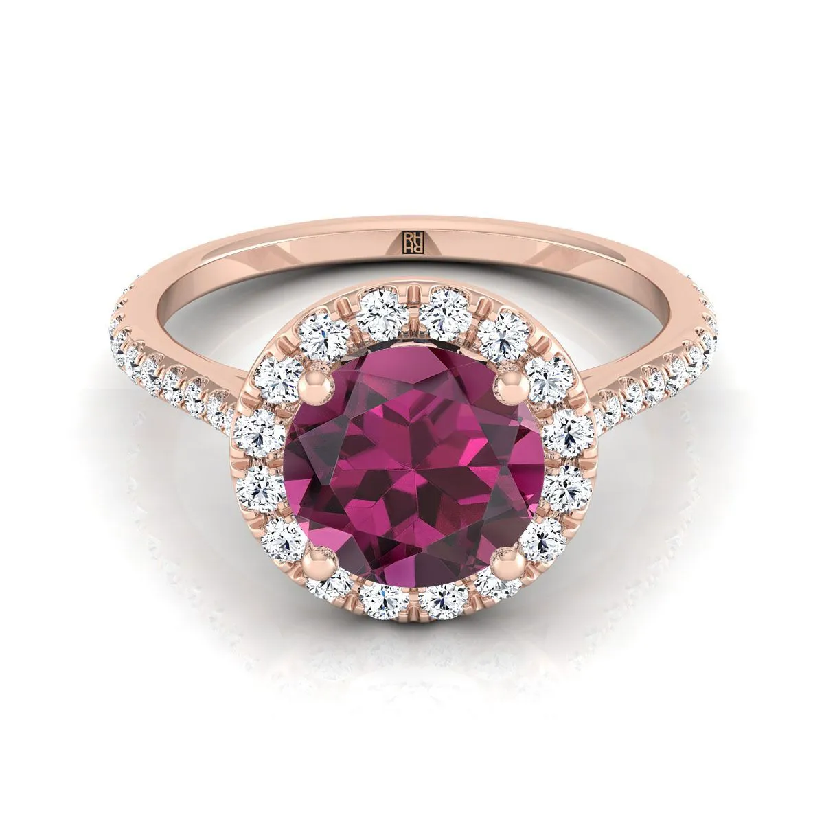 14K Rose Gold Garnet Garnet Halo Diamond Pave Engagement Ring -3/8ctw