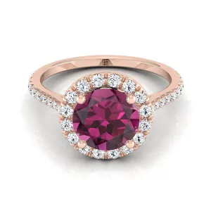 14K Rose Gold Garnet Garnet Halo Diamond Pave Engagement Ring -3/8ctw