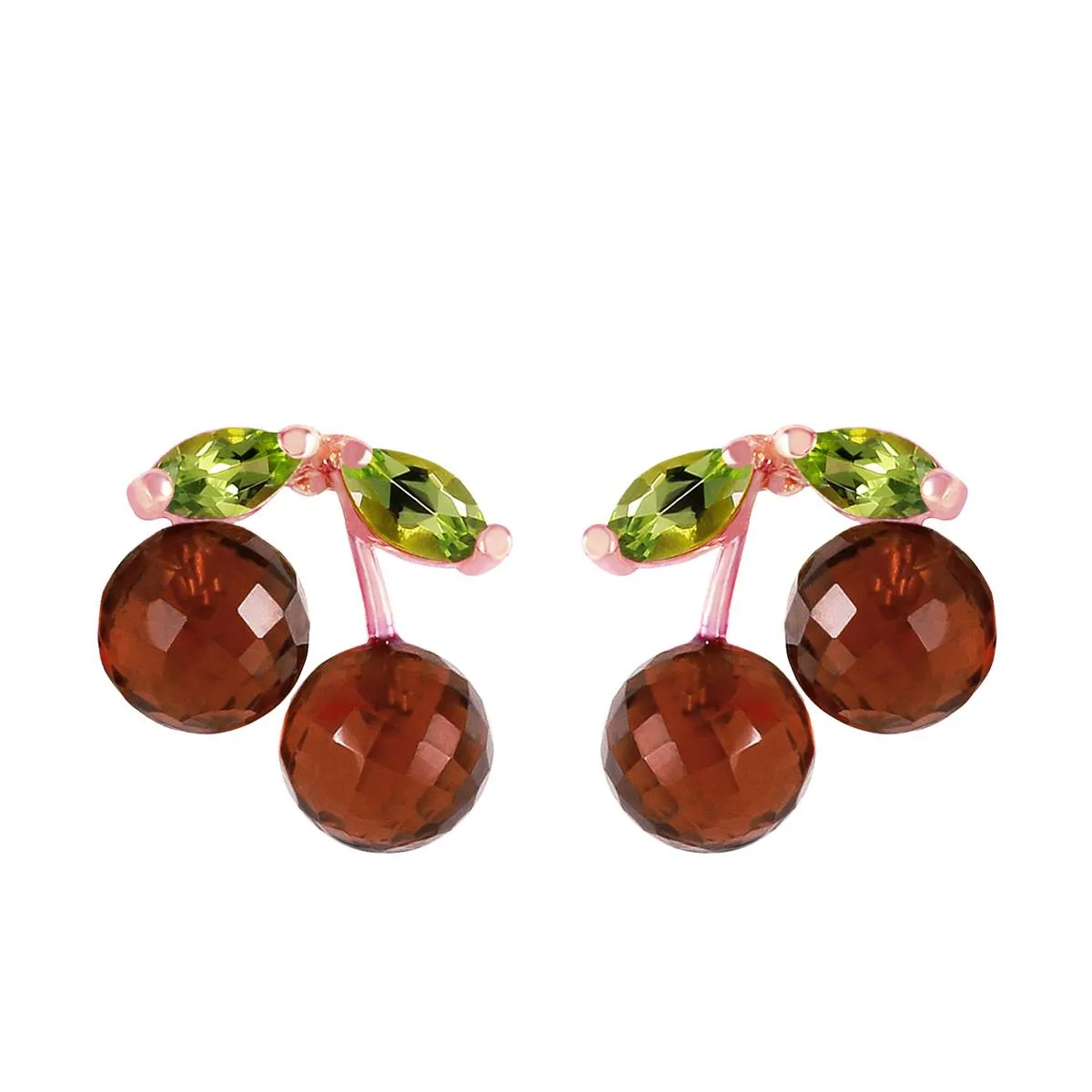 14K Solid Rose Gold Earrings w/ Garnets & Peridots