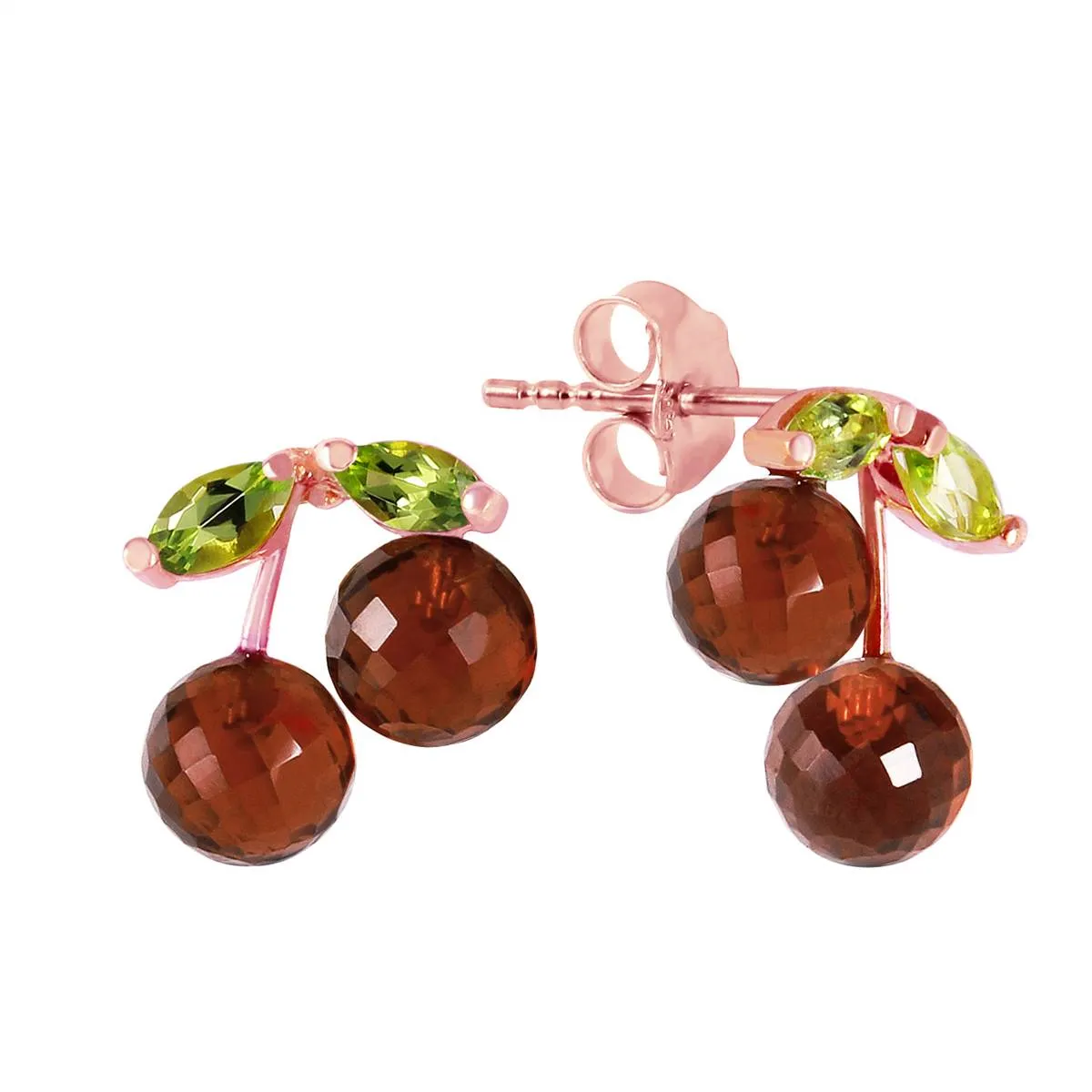 14K Solid Rose Gold Earrings w/ Garnets & Peridots