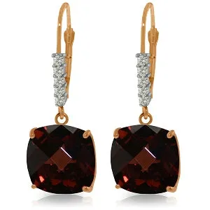 14K Solid Rose Gold Leverback Earrings Natural Diamond & Garnet Certified