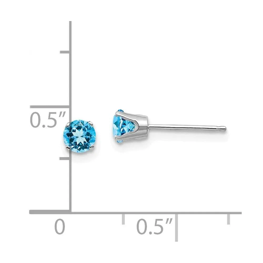 14k White Gold 4mm Blue Topaz Stud Earrings