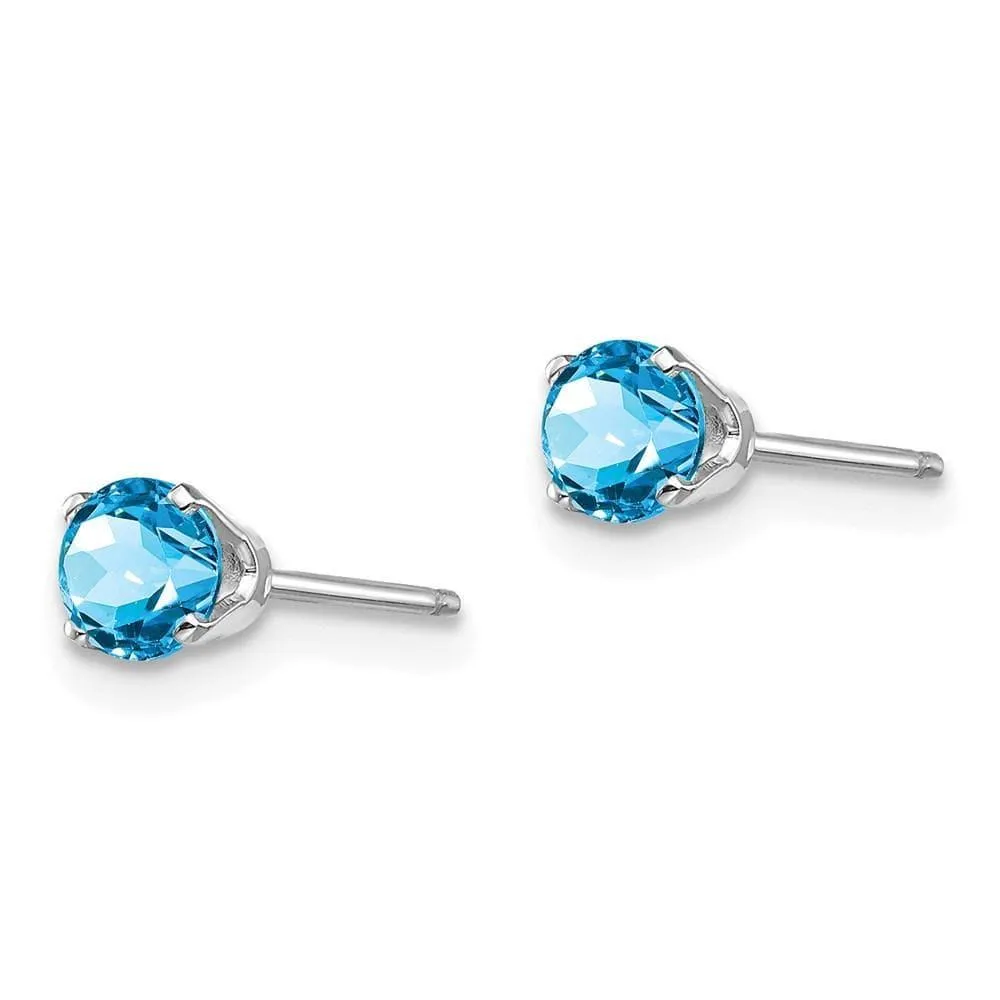 14k White Gold 4mm Blue Topaz Stud Earrings