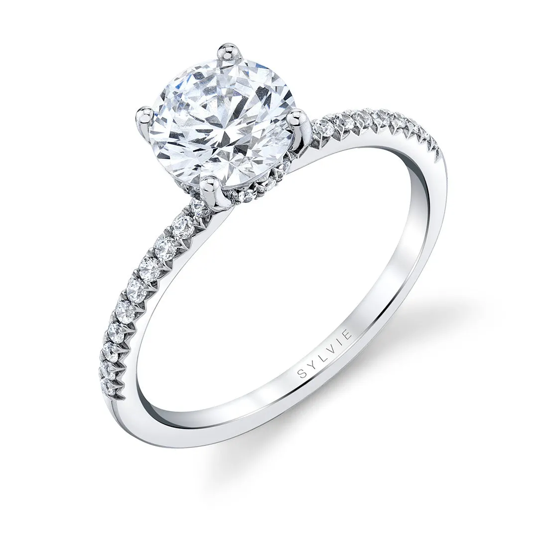 14K White Gold Diamond Hidden Halo Engagement Ring