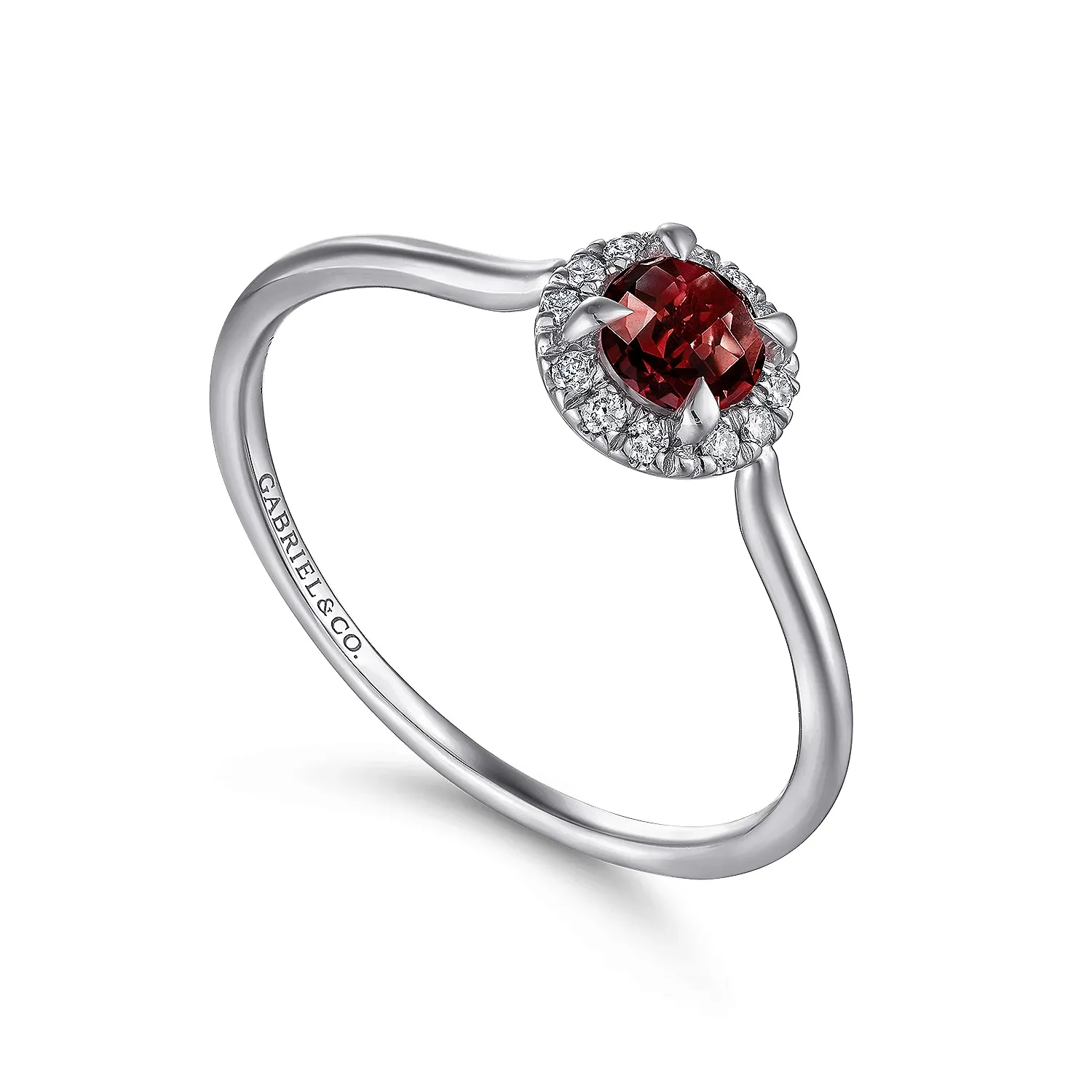 14K White Gold Garnet and Diamond Halo Promise Ring