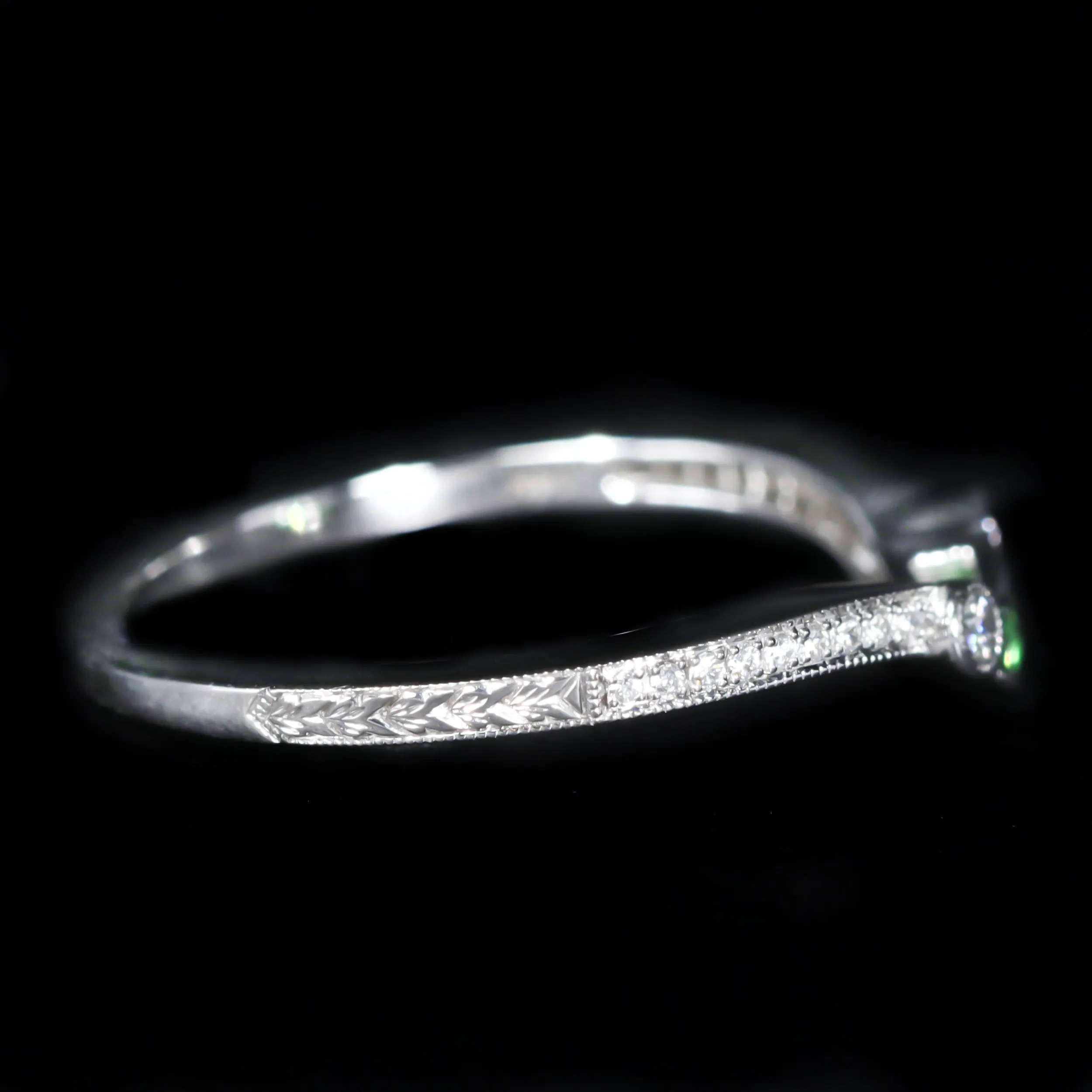 14K White Gold Tsavorite Garnet and Diamond Curved Band