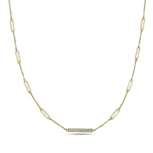 14k Yellow Gold Mother of Pearl & Diamond Rectangle Station Necklace (I8443)