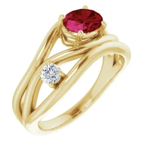 14K Yellow Lab-Grown Ruby & 1/10 CTW Natural Diamond Ring