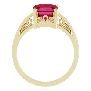 14K Yellow Lab-Grown Ruby Scroll Setting® Ring