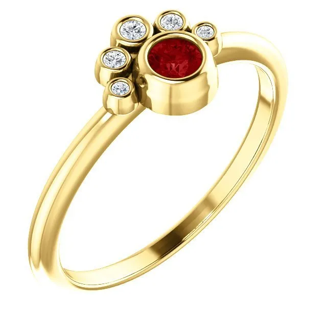 14KT GOLD 0.16 CT RUBY & 0.04 CTW DIAMOND BEZEL-SET STACKABLE RING