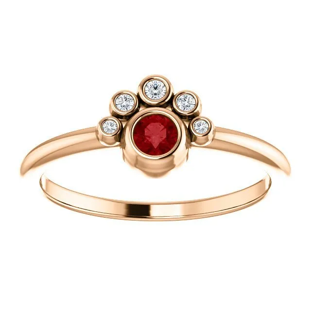 14KT GOLD 0.16 CT RUBY & 0.04 CTW DIAMOND BEZEL-SET STACKABLE RING