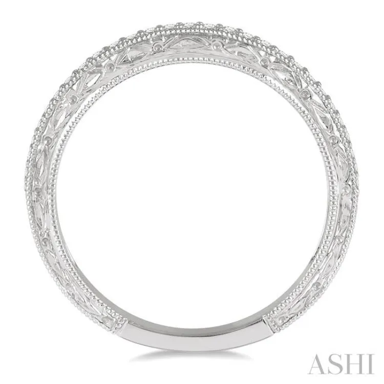 1/6 ctw Engraved Round Cut Diamond Wedding Band in 14K White Gold