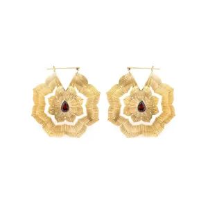 16g Polished Brass Red Jeweled Clematis Earrings — Price Per 2