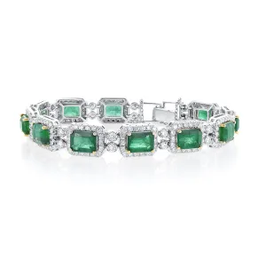 17.21 Carat Emerald & 4.28 Carat Halo in 14K White & Yellow Gold Bracelet