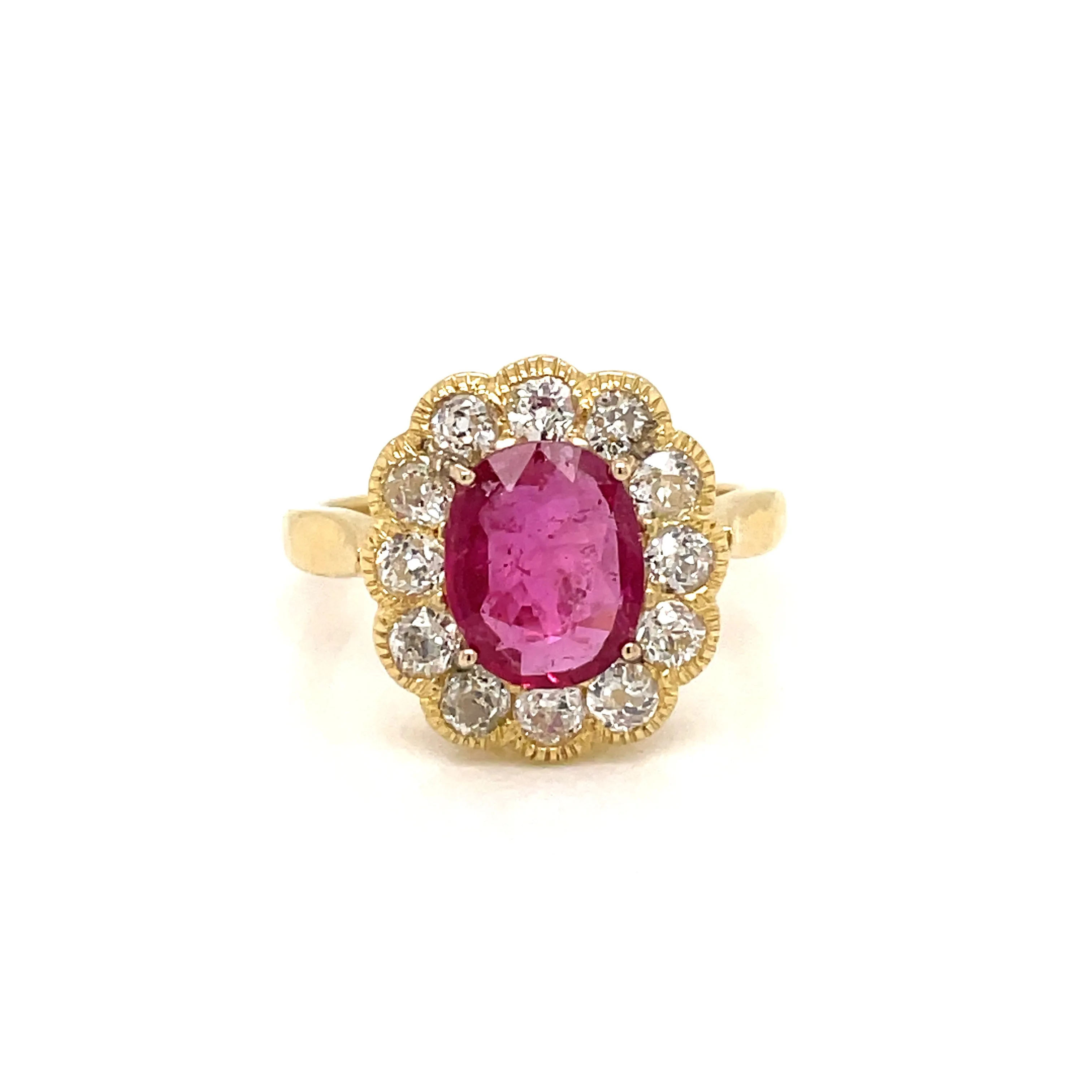 1800 Ruby Diamond Gold Cluster Ring