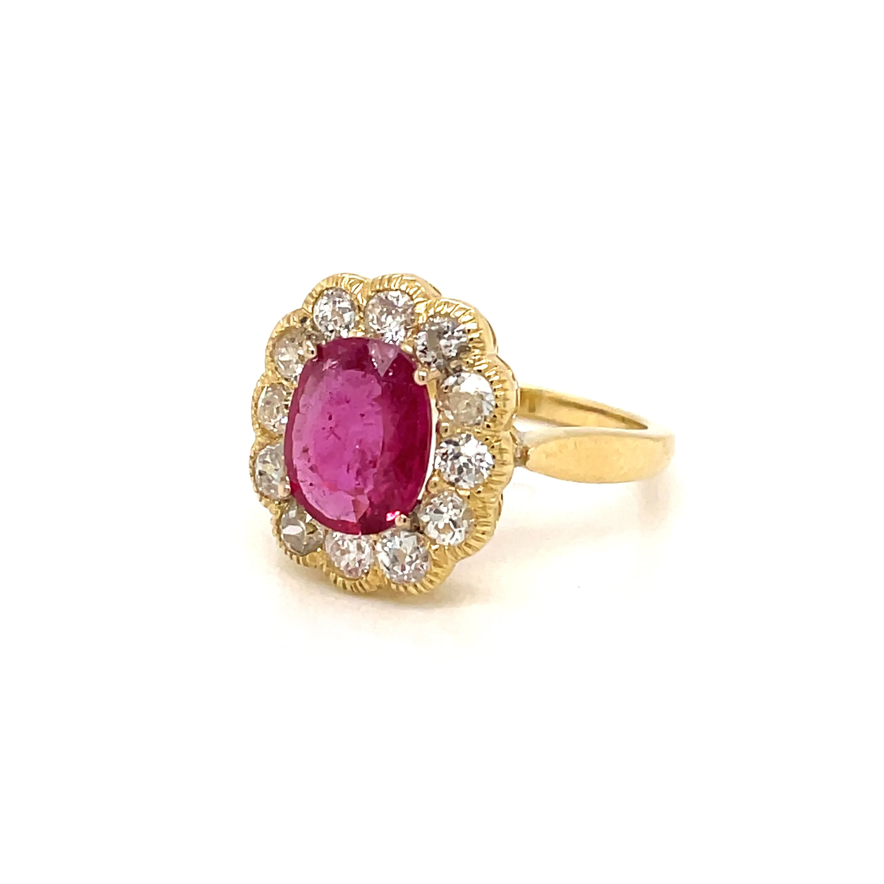 1800 Ruby Diamond Gold Cluster Ring