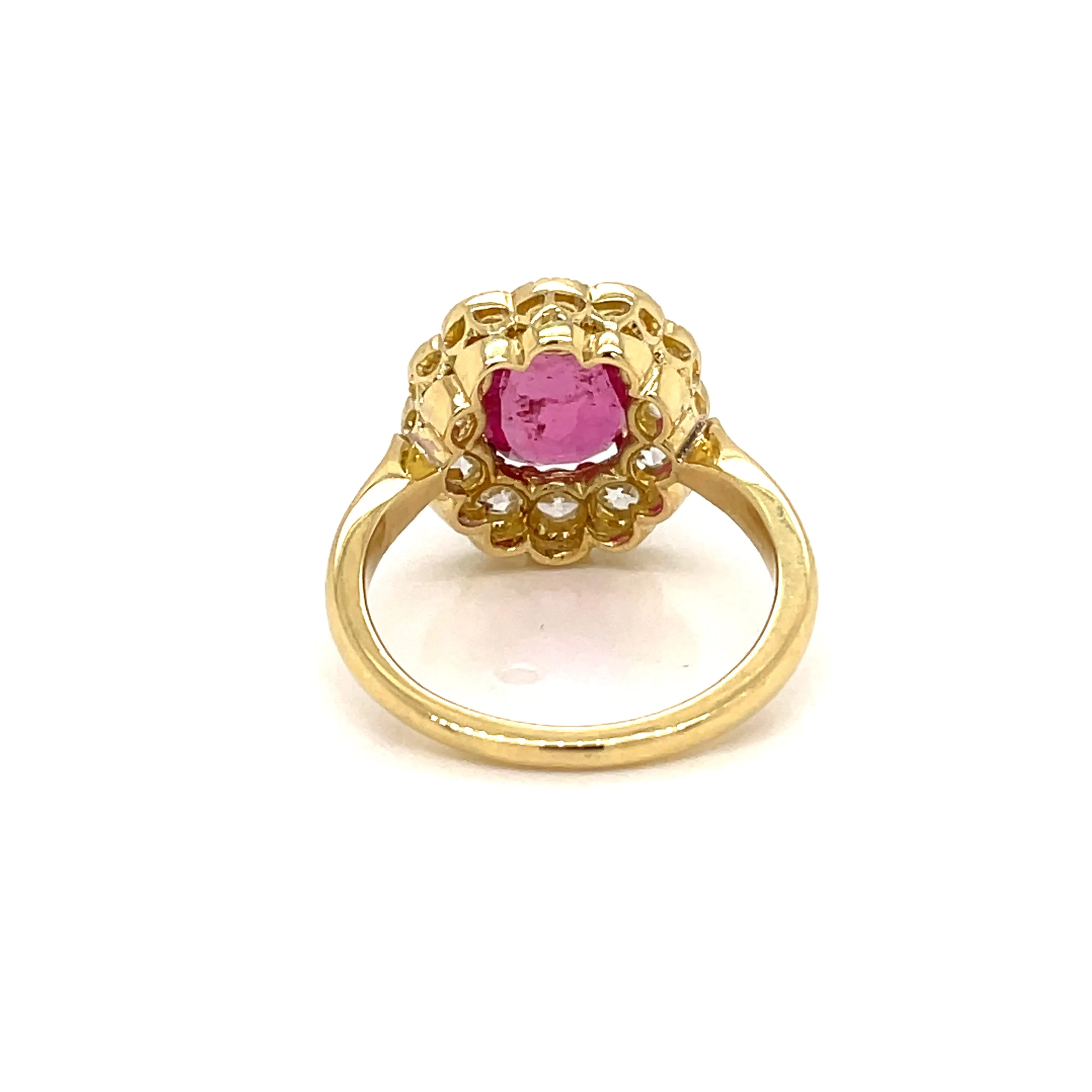 1800 Ruby Diamond Gold Cluster Ring