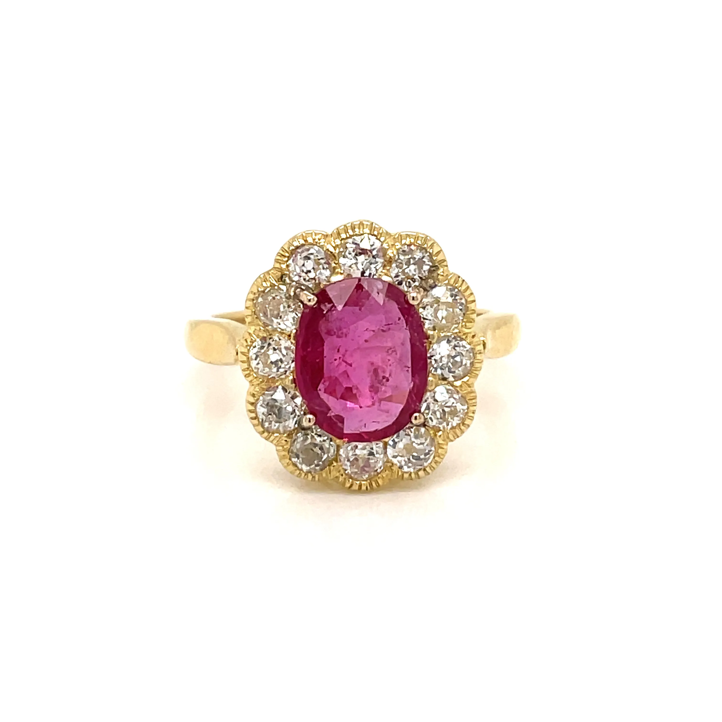 1800 Ruby Diamond Gold Cluster Ring