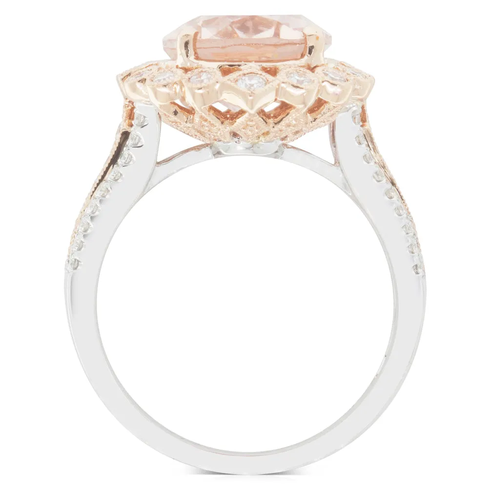 18ct Rose & White Gold 4.31ct Morganite & Diamond Halo Ring