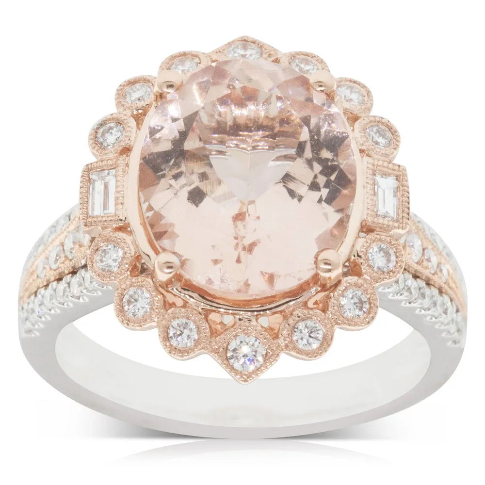 18ct Rose & White Gold 4.31ct Morganite & Diamond Halo Ring