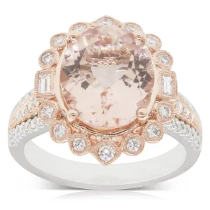 18ct Rose & White Gold 4.31ct Morganite & Diamond Halo Ring