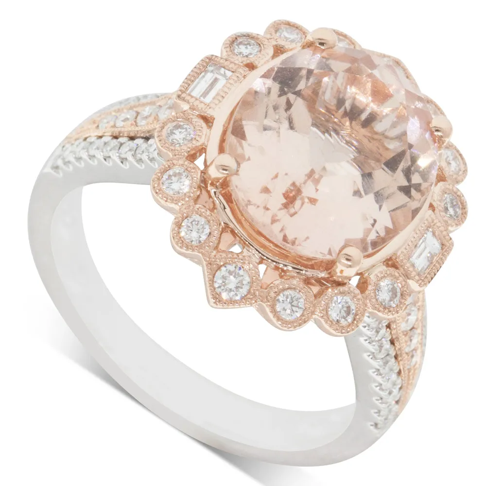 18ct Rose & White Gold 4.31ct Morganite & Diamond Halo Ring