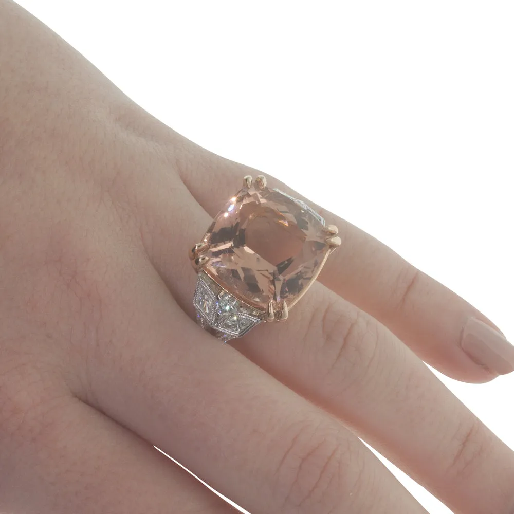 18ct White & Rose Gold 17.20ct Morganite & Diamond Ring