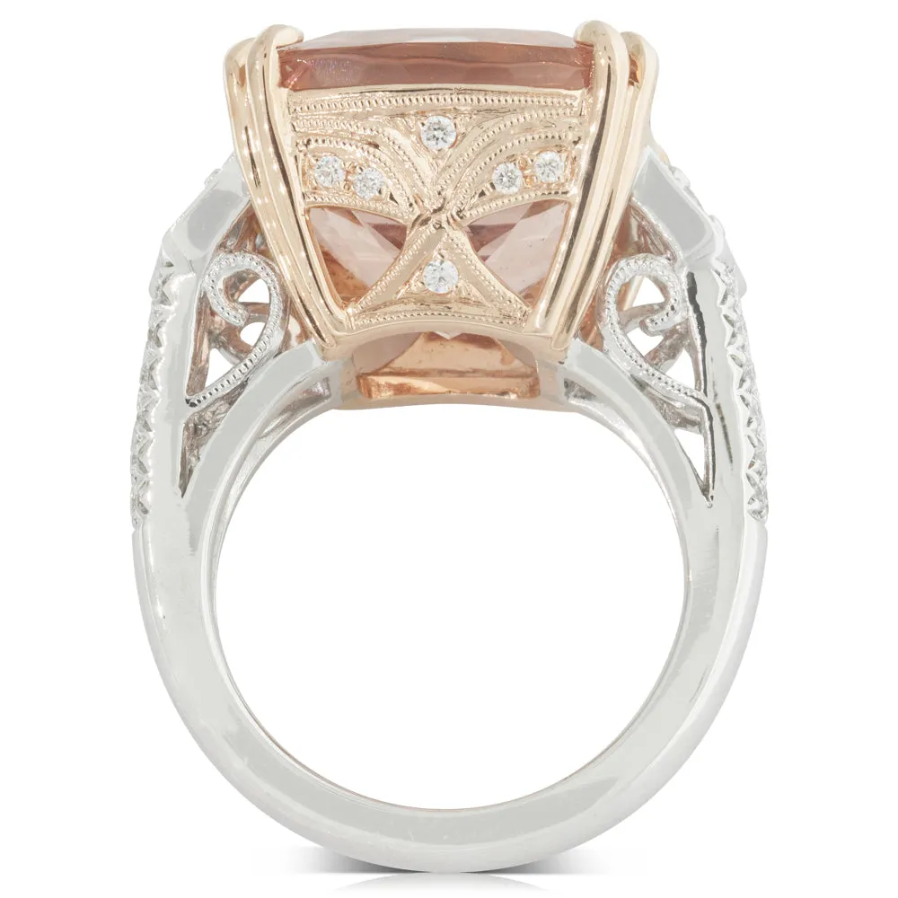 18ct White & Rose Gold 17.20ct Morganite & Diamond Ring