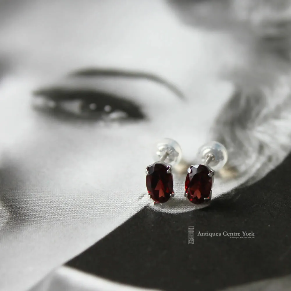 18ct White Gold Garnet Earrings