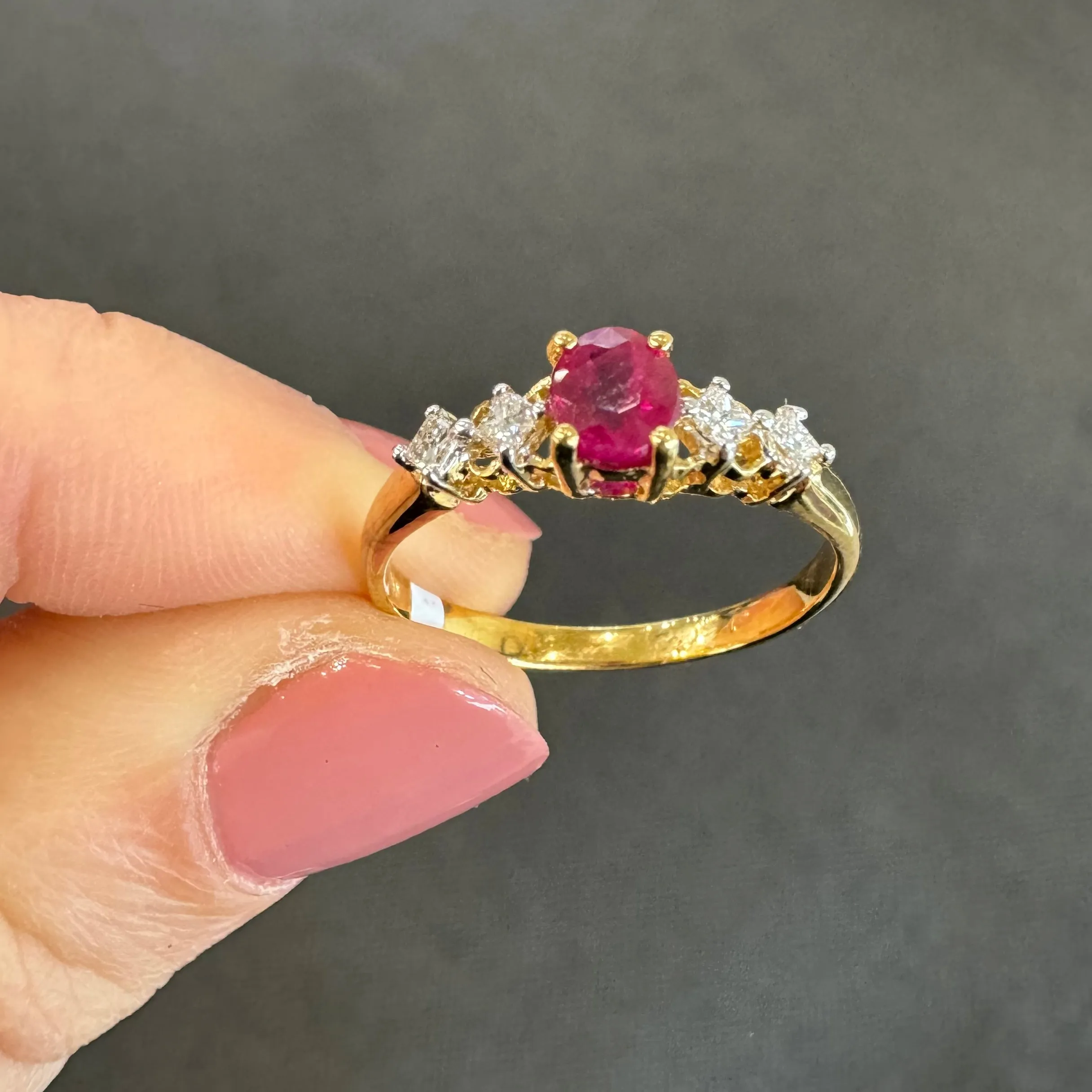 18ct Yellow Gold Natural Ruby & Diamond Ring