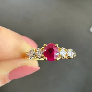 18ct Yellow Gold Natural Ruby & Diamond Ring